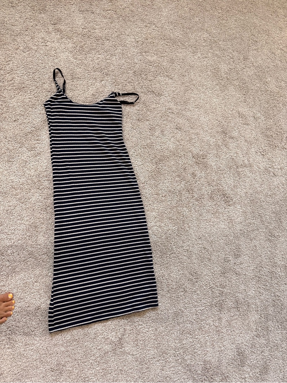 Women's Black & White Striped Spaghetti Strap Midi Dress